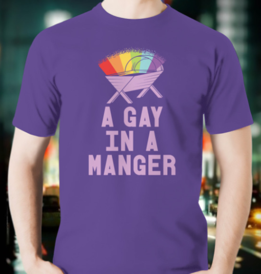 Gay in a Manger Christmas jumper shirt Unisex T-Shirt - Image 2