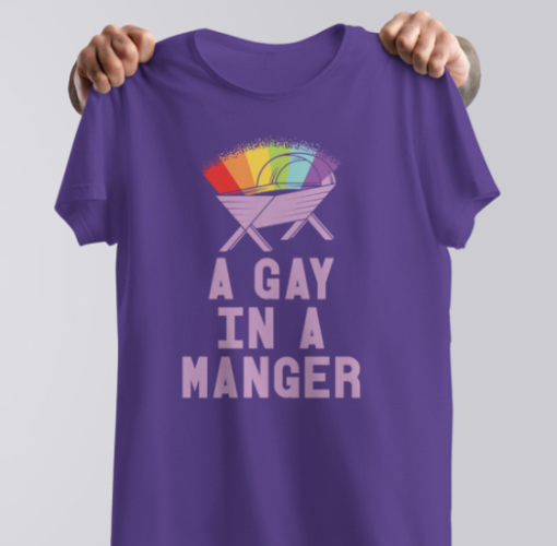 Gay in a Manger Christmas jumper shirt Unisex T-Shirt - Image 3